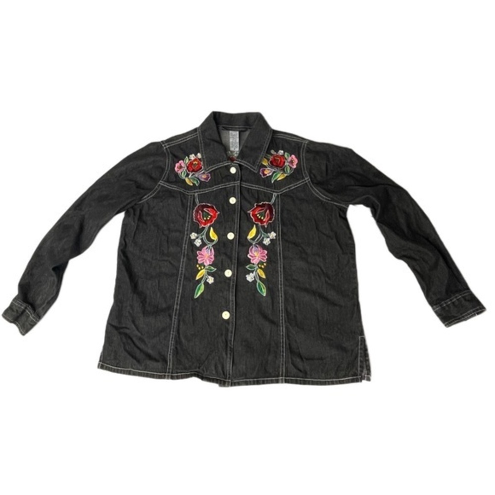 Vintage Indigo Moon button denim embroidered shirt womens size Medium